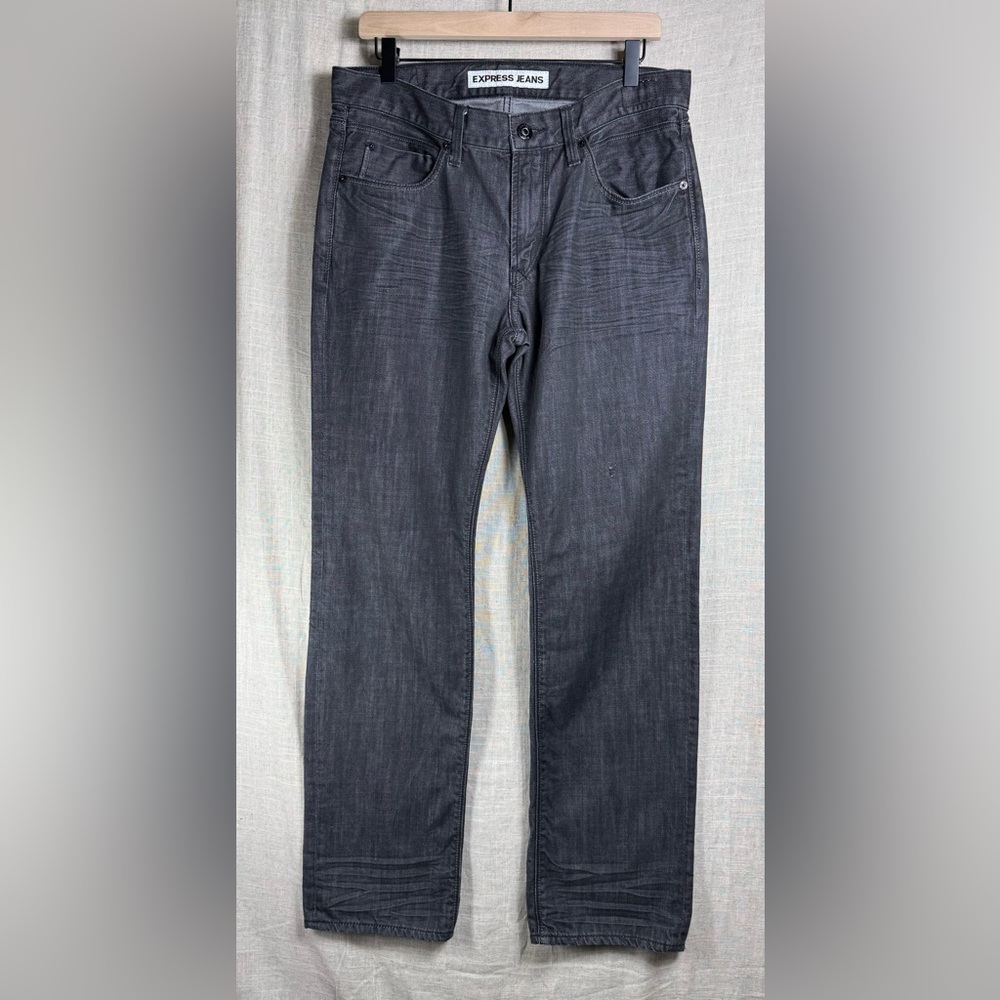 EXPRESS “Rocco” Slim Fit Low Rise Straight Leg Jean in Charcoal Size 32x32
